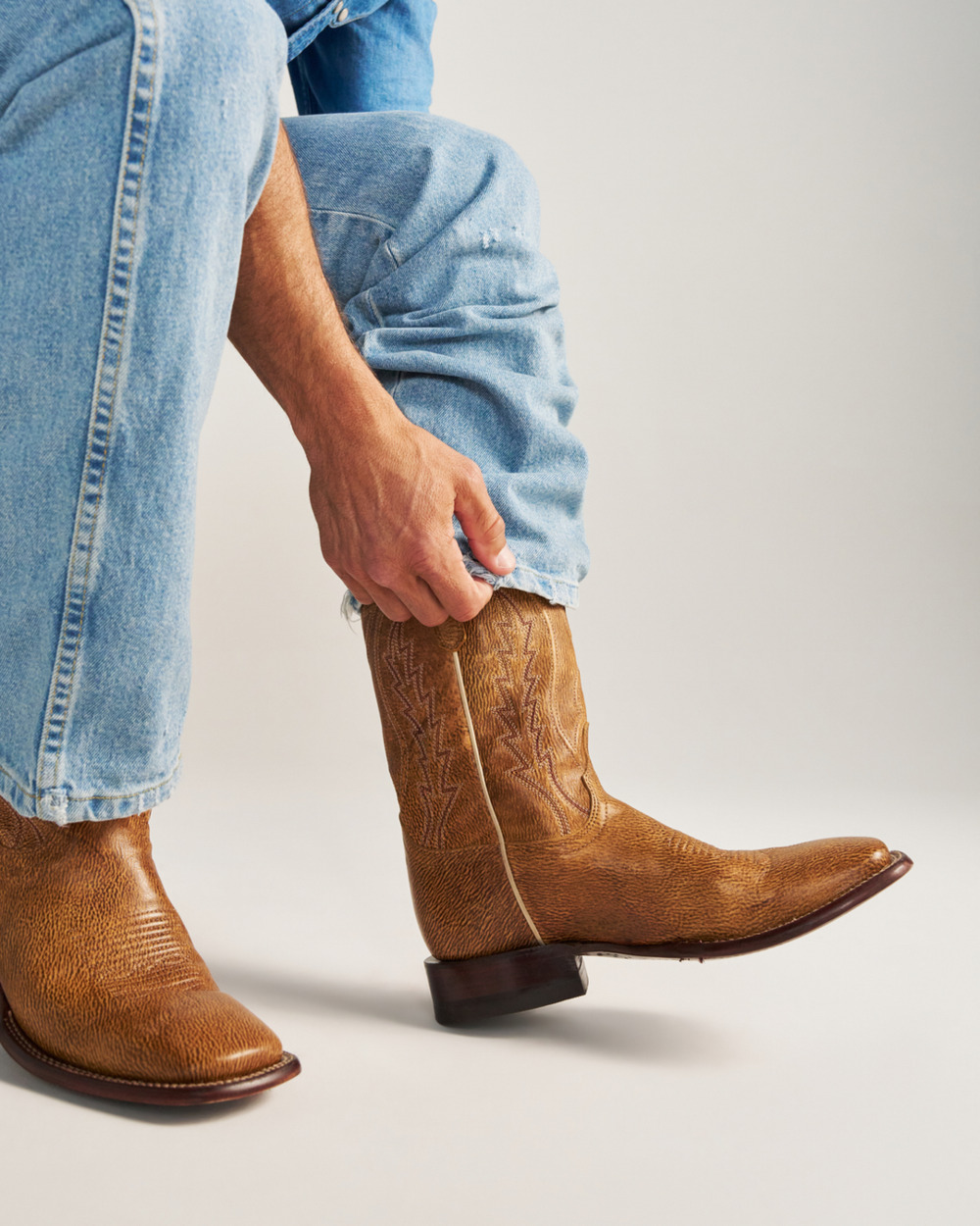 Tecovas The Doc Square Toe Cowboy Boots Tan Deerskin Sz 11D